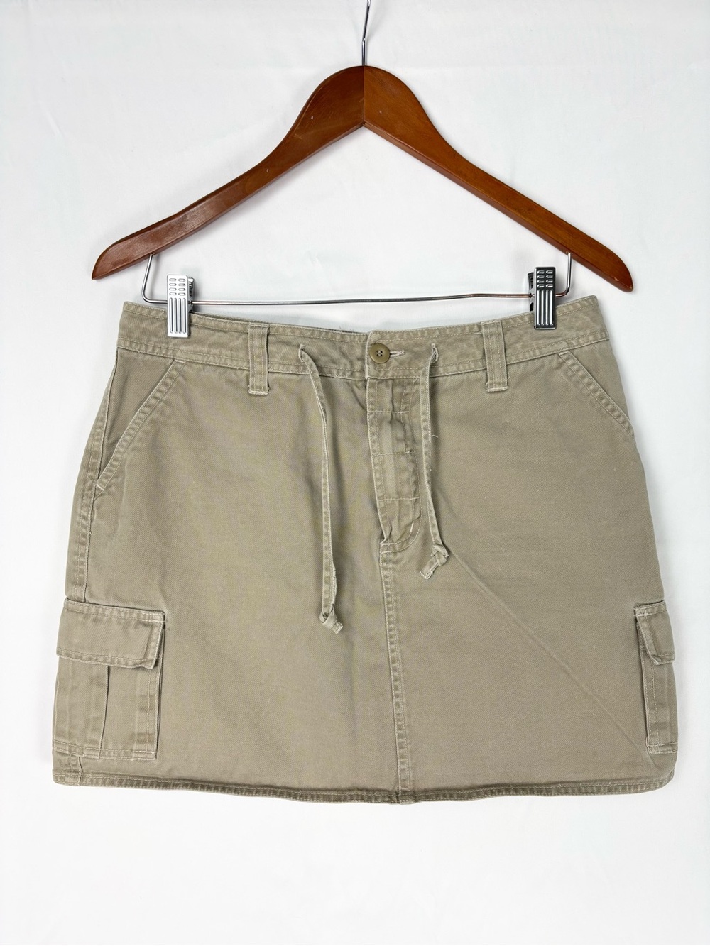 Y2K O Neill Cargo Mini‎ Skirt Tan Size S Drawstring Waist Adjustable